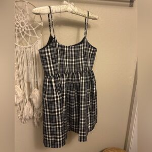 🖤 Plaid Dress with Rhinestones Straps
